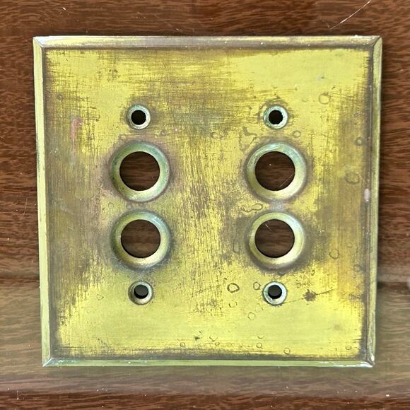 Vintage Double Push Button Switch Plate Cover – Stamped Brass - Picture 1 of 8